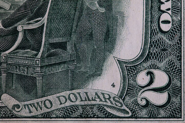 Fragment of reverse of 2 US dollar banknote