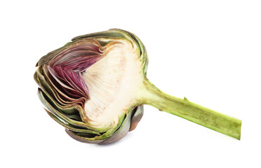 Half of fresh raw artichoke isolated on white