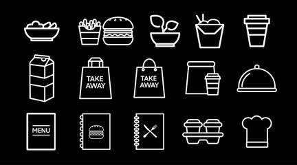Black and White Food Icon Set. Vector Isolated Illustration