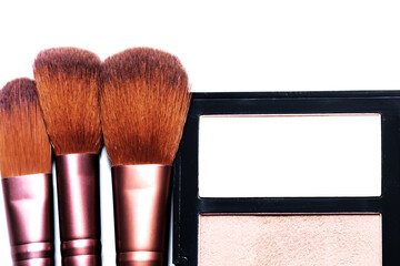 Makeup brushes and shadows. Professional makeup artist tools.