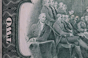 Fragment of reverse of 2 US dollar banknote