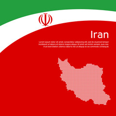 Abstract waving iran flag, mosaic map. Iranian state patriotic banner, flyer. Business booklet. Card design. Creative background for the patriotic holiday. Iran national poster. Vector flat design