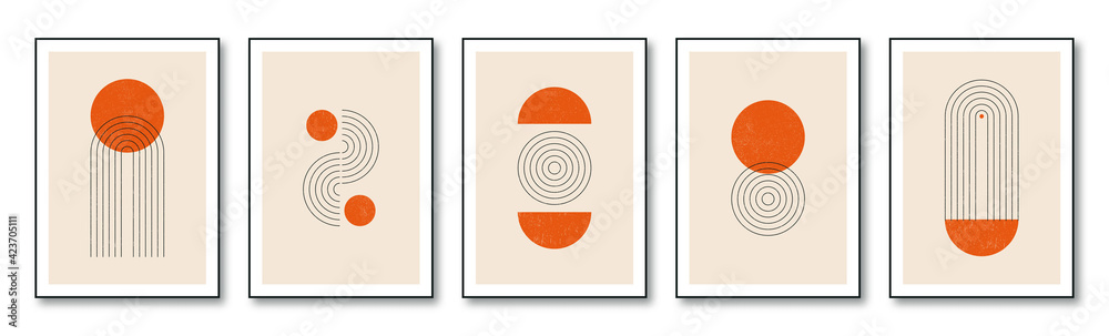 Poster set of minimalist geometric posters in 20s style design. contemporary posters template with primitiv