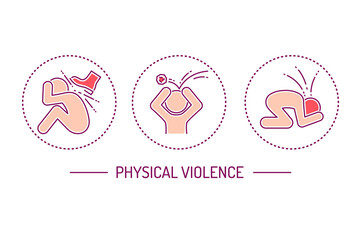 Physical violence color line icons set. Harassment, social abuse and bullying. Isolated vector element. 