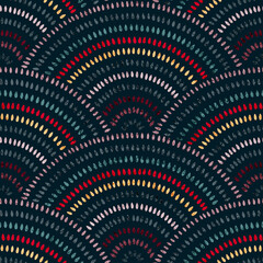 Seamless wavy pattern. Seigaiha print in polka dot style. Grunge texture. Vector illustration. © flovie