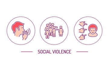 Social violence color line icons set. Harassment, social abuse and bullying. Isolated vector element. 