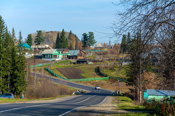 Picturesque landscape at the entrance to the city of Anzhero-Sudzhensk on the road from Kemerovo