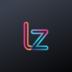 initial logo LZ lowercase letter, colorful blue, orange and pink, linked outline rounded logo, modern and simple logo design. - obrazy, fototapety, plakaty