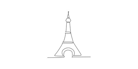 The Eiffel Tower of Paris France on white background - Continuous one line drawing