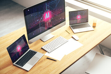 Creative artificial Intelligence symbol concept on modern computer monitor. 3D Rendering