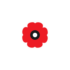 Red flat poppy flower isolated on white. Wild scarlet bloom. Vector illustration.