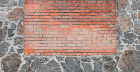 Old orange brick wall , red brick ,  old grunge stone wall  texture . Modern style  vintage brick texture