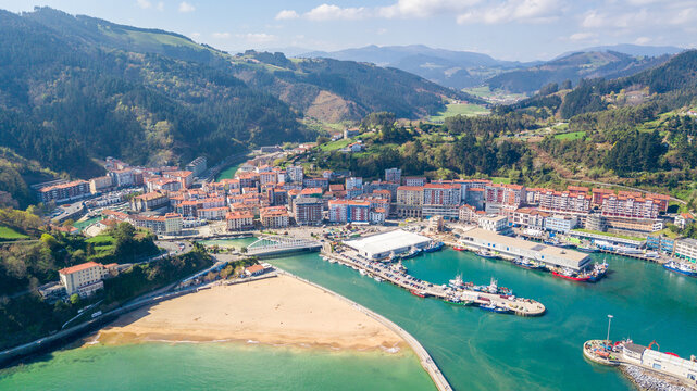 aerial view of ondarroa fishing town, Spain