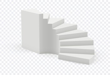 Realistic staircase. Isolated white stair, 3d ladder on transparent background. Architectural abstract empty stand vector object