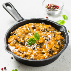 Vegan creamy mushroom sauce. Space for text.