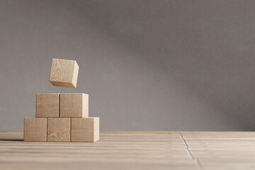 Arranged wood cube stacking as shape, mock up for create symbol, business growth and management concept.