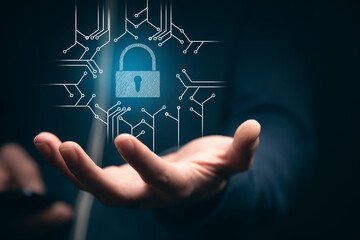 man holding phone with lock icon