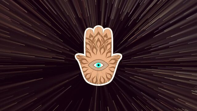 Cartoon hamsa hand with light rays