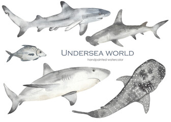 Underwater world watercolor - obrazy, fototapety, plakaty