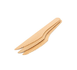 disposable wooden knives for picnic and takeaway food isolated on white background