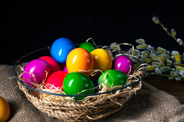 Colorful Easter eggs, an atmospheric decoration