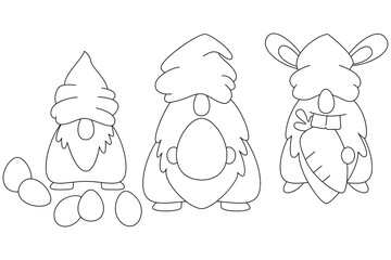 Minimal line art Gnomes Easter Spring Season, simple line art drawing illustration clipart