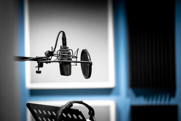 microphone in the studio ready to record voice and music