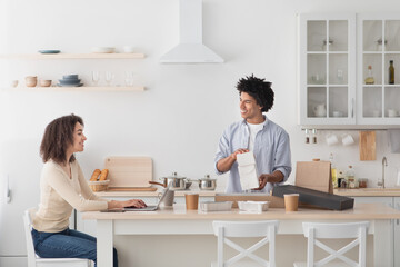 Modern work remotely, delicious takeaway food during covid-19 self-isolation