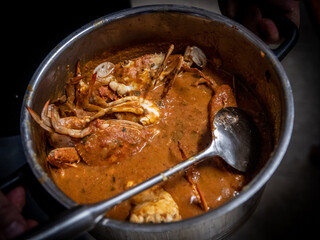 Isolated Close Up Of a Crab Soup Pan- Israel