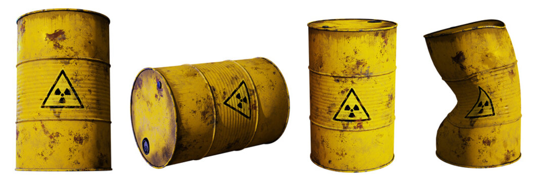 radioactive waste in barrels, isolated on white background