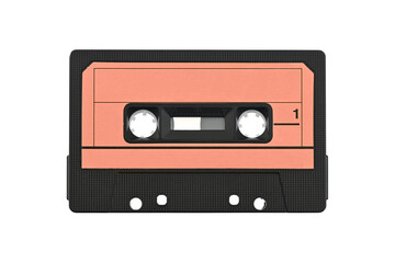 Cassette tape isolated on white. Vintage audio cassette, retro red coloring.