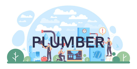 Plumber typographic header. Plumbing service, professional repair