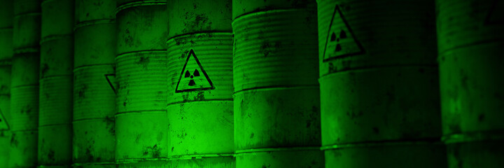 radioactive waste in barrels, background banner