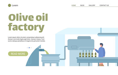 Vector landing page template for factory on production of natural food olive oil