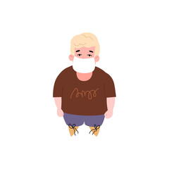 Male character wearing protective facial mask looking up a vector illustration