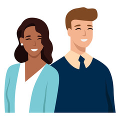 Fototapeta premium cute diversity couple character flat vector illustration isolated on white background