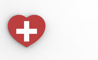 3d rendering. 3d image. red heart with white cross on white background