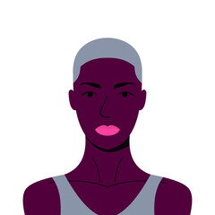 portrait of african beautiful woman, short hair, young model with dark skin, girl on white background isolated illustration