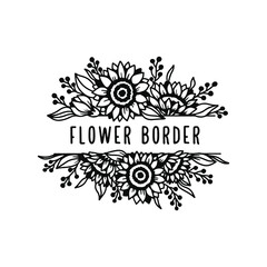 Floral border elegant monogram with flowers and leaves. Hand drawn decorative element for wedding invitations, greeting cards, t-shirt prints, labels. Vector vintage illustration.