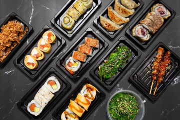 Sushi japanese food takeaway top view