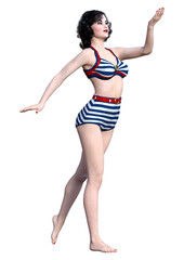 3D Rendering Pinup Girl on White