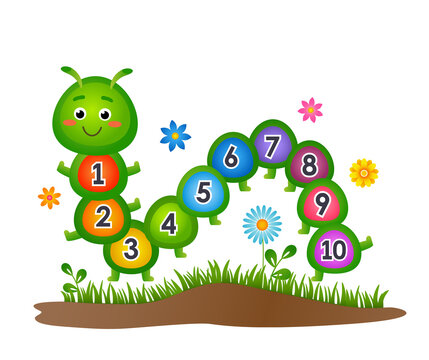 child study allowance for counting up to 10. cute caterpillar with numbers. vector illustration