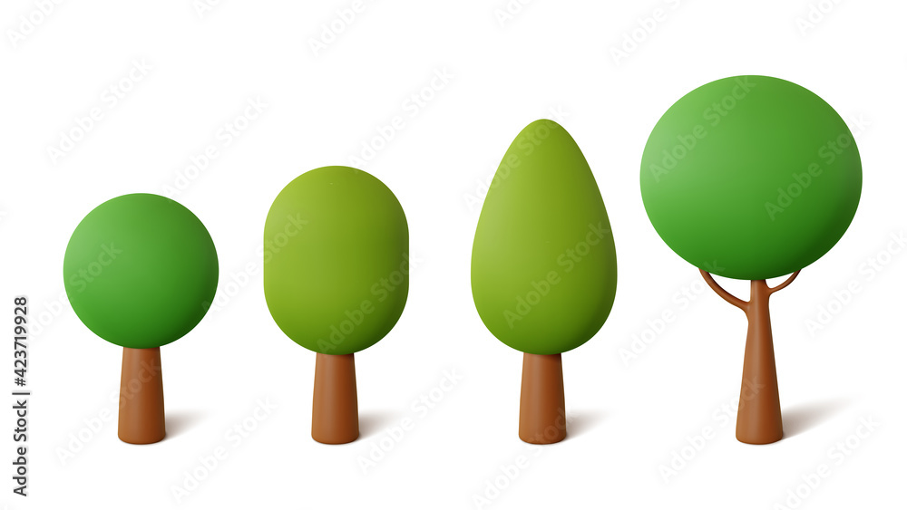 Poster Set abstract Trees isolated on a white background. 3d rendering vector