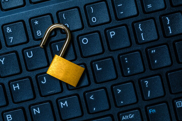 Unlocked security lock on computer keyboard
