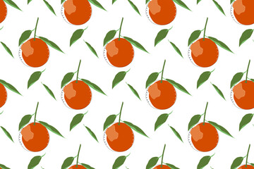 Tangerine seamless background vector illustration. Fabric floral pattern. Orange, green color. Nature art. Decorative element. Wrapping paper.