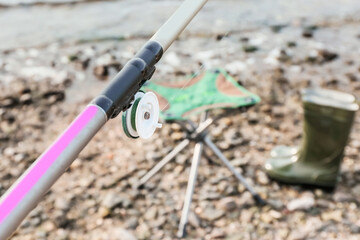 Fishing in river on summer day, closeup