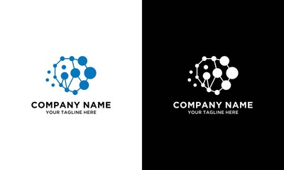 circle and brain tech combination logo design vector template on a black and white background.