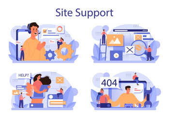 Website technical support concept set. Idea of web page diagnostic