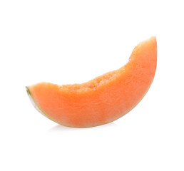 sliced japanese melons, orange melon or cantaloupe melon with seeds isolated on white background