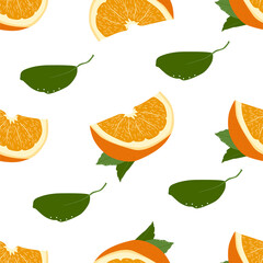 Orange fruit seamless background vector illustration. Healthy food decoration. Organic textile. Cute floral pattern design. Wrapping paper.